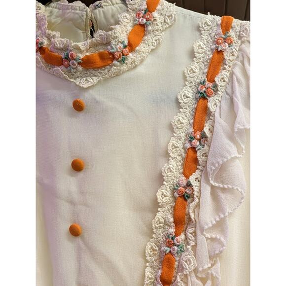 1960s Mod Orange and White Chiffon Maxi Dress - Picture 5 of 7